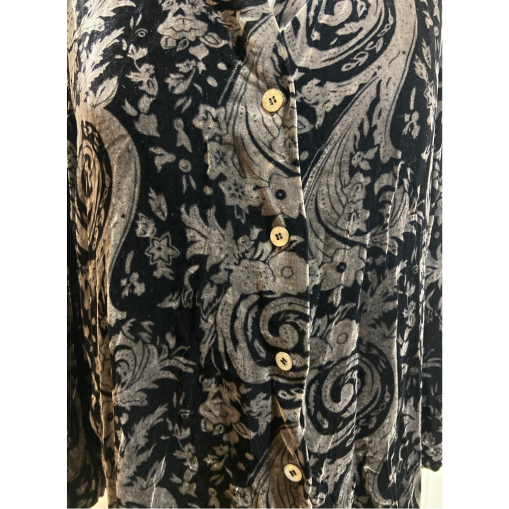 Coldwater Creek Women's Shirt Blouse XL Black Velvet Paisley Button-Down - Picture 5 of 10